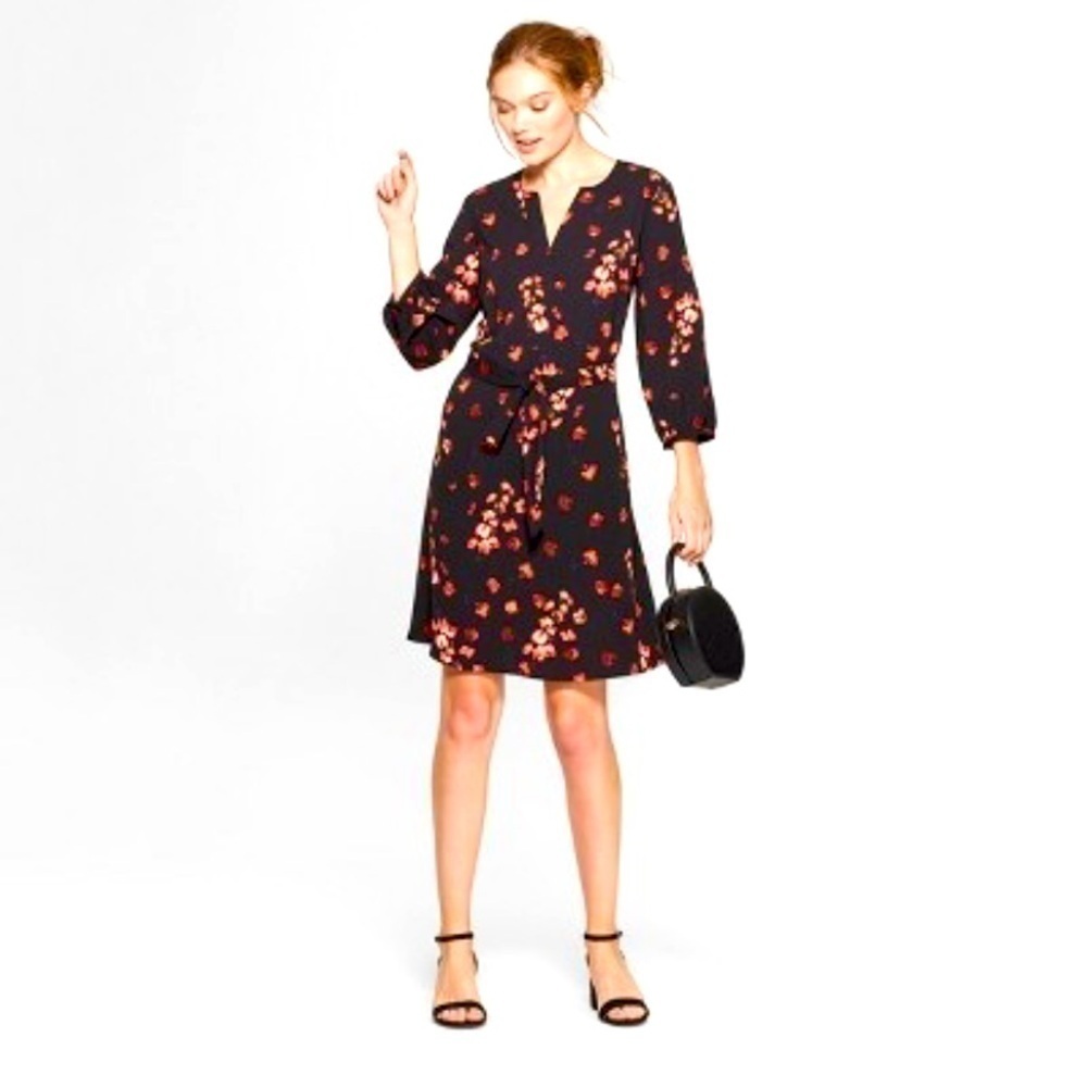 Womens A New Day black dress with pink flowers, medium, fit and flare